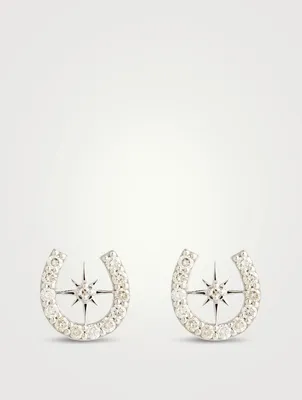 14K Gold Starburst Horseshoe Stud Earrings