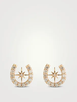 14K Gold Starburst Horseshoe Stud Earrings
