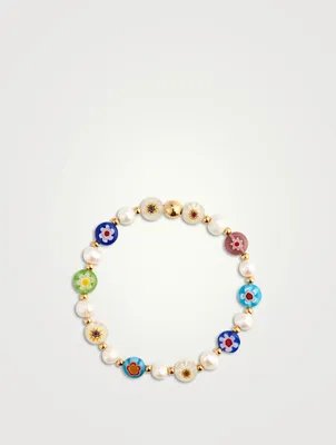 Assorted Glass Beads And Pearl Bracelet