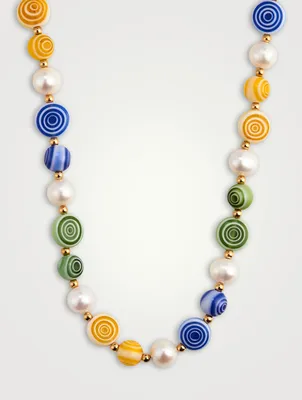Hand-Painted Glass Bead Pearl Necklace