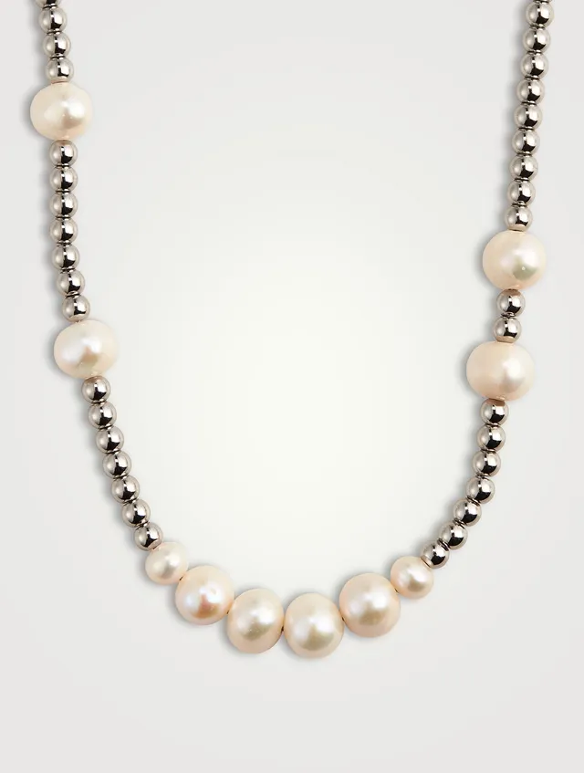 Silver Beaded Necklace with Pearls