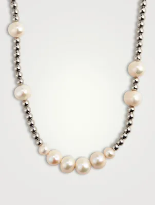 Silver Beaded Necklace With Pearls