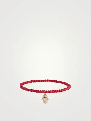 Beaded Bracelet With 14K Gold Hamsa Charm