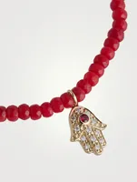 Beaded Bracelet With 14K Gold Hamsa Charm