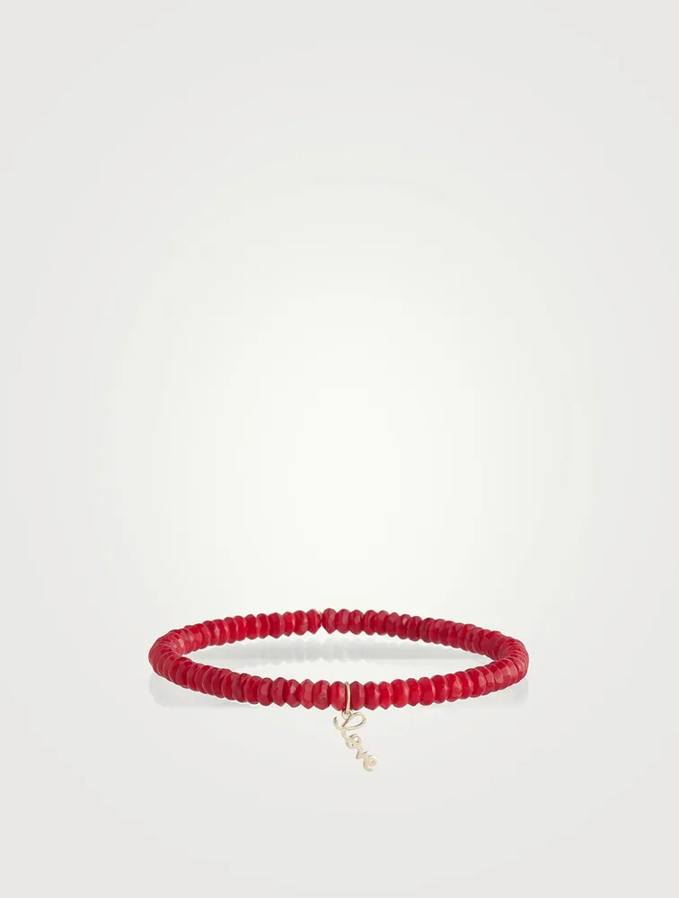 Beaded Bracelet With 14K Gold Love Script Charm