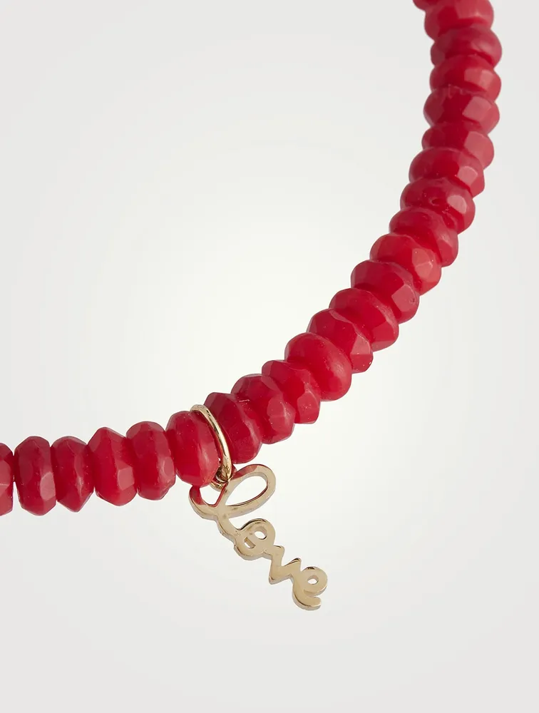 Beaded Bracelet With 14K Gold Love Script Charm