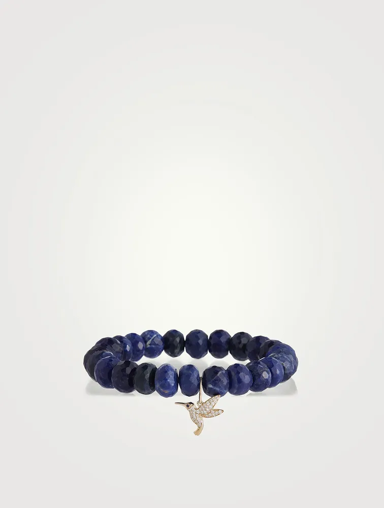 Beaded Bracelet With 14K Gold Hummingbird Charm