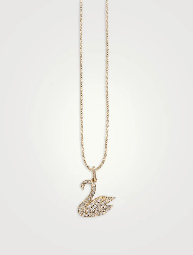 14K Gold Swan Pendant Necklace With Diamonds