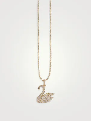 14K Gold Swan Pendant Necklace With Diamonds