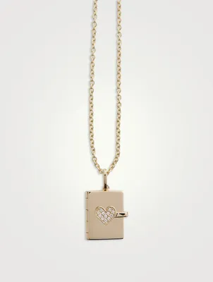 14K Gold Heart Heart Locket Necklace With Pavé Diamonds