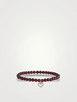 Beaded Bracelet With 14K Gold Open Heart Charm