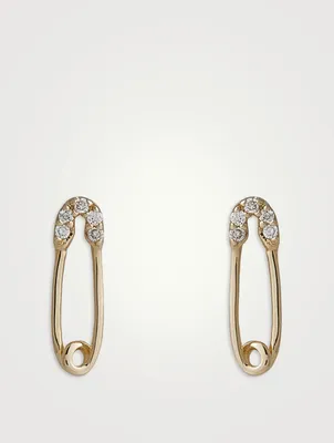 14K Gold Safety Pin Stud Earrings