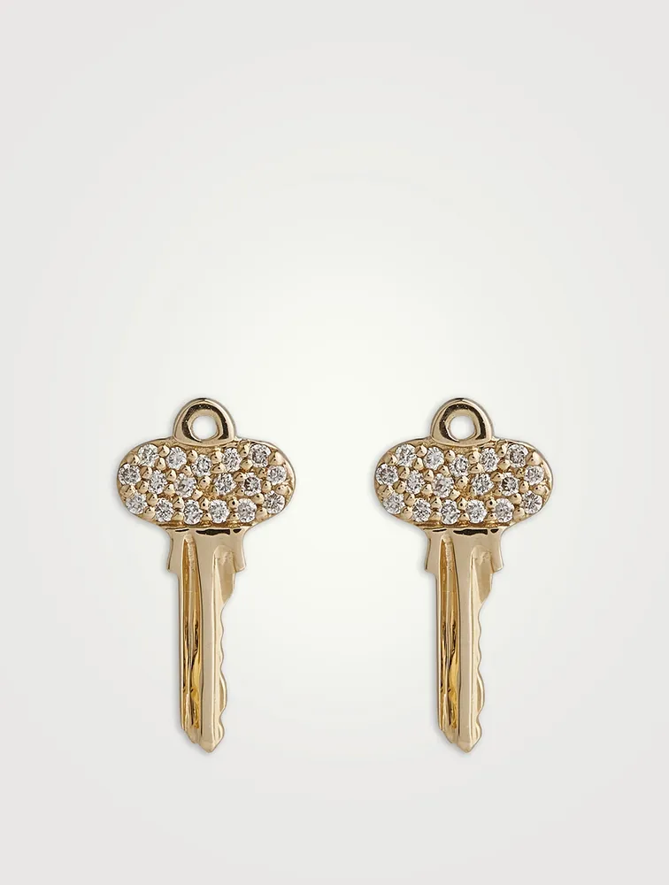 Mini 14K Gold Key Stud Earrings