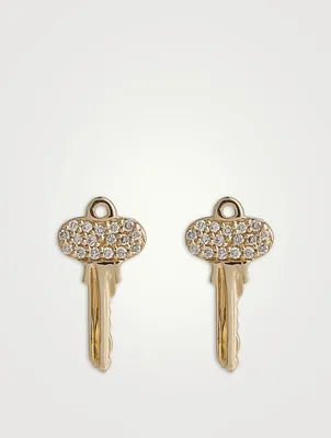 Mini 14K Gold Key Stud Earrings