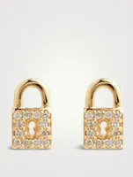 Small 14K Gold Pavé Lock Stud Earrings