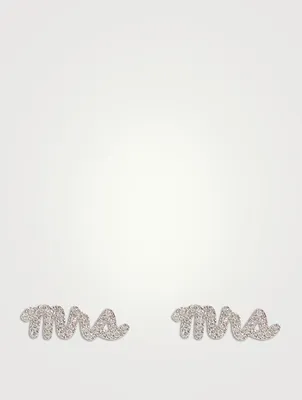 14K Gold Mrs Script Stud Earrings With Diamonds