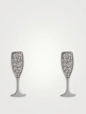 14K Gold Champagne Glass Stud Earrings With Diamonds