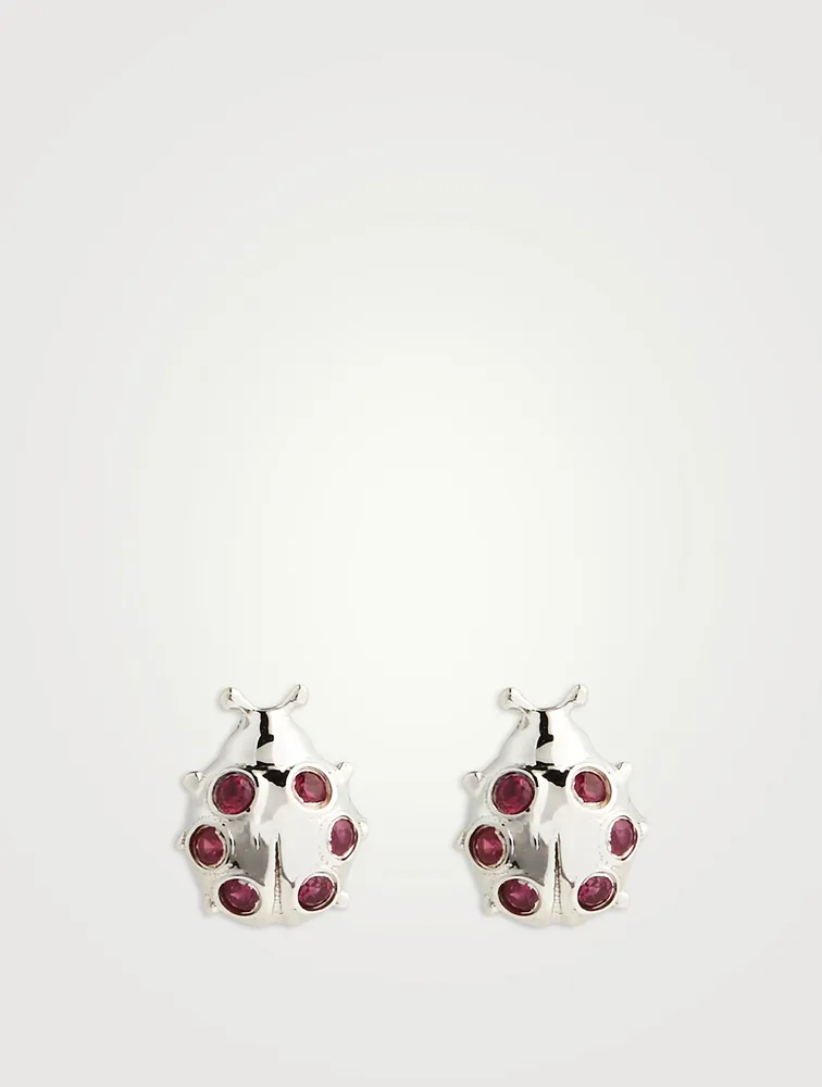 Tiny 14K White Gold Ladybug Stud Earrings
