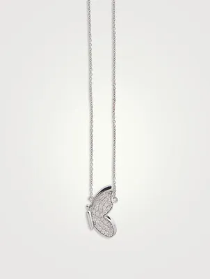 14K White Gold Pavé Butterfly Necklace