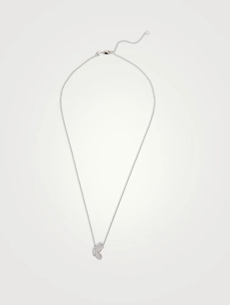 14K White Gold Pavé Butterfly Necklace