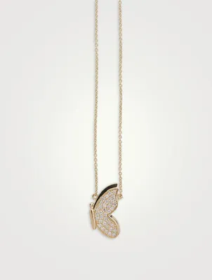 14K Gold Pavé Butterfly Necklace