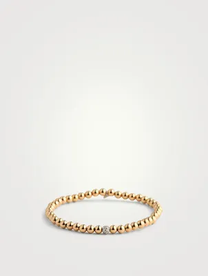 14K Gold Beaded Bracelet With Diamond Bead