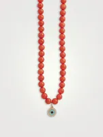 Beaded Necklace With 14K Gold Diamond Evil Eye Charm