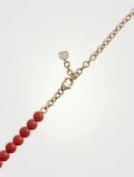 Beaded Necklace With 14K Gold Diamond Evil Eye Charm