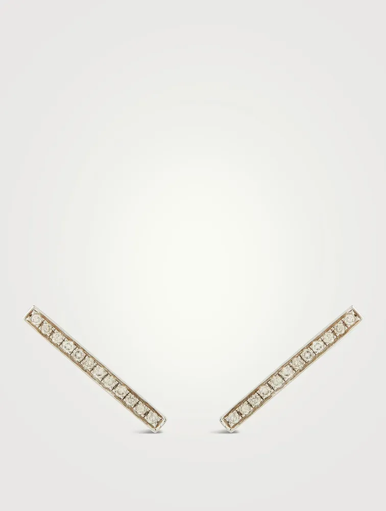 14K Gold Bar Stud Earrings With Diamonds