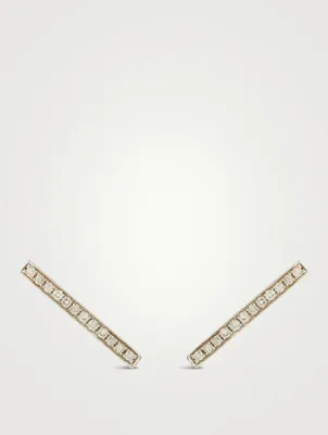 14K Gold Bar Stud Earrings With Diamonds