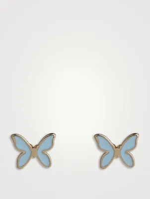 14K Gold Enamel Butterfly Stud Earrings