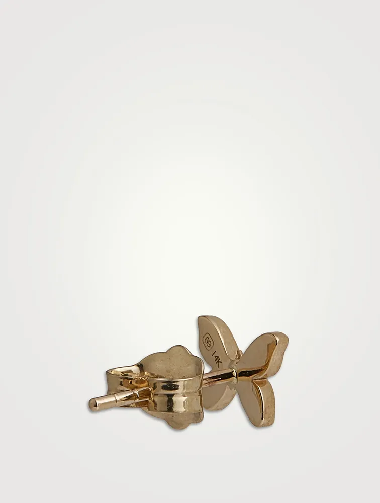 14K Gold Enamel Butterfly Stud Earrings