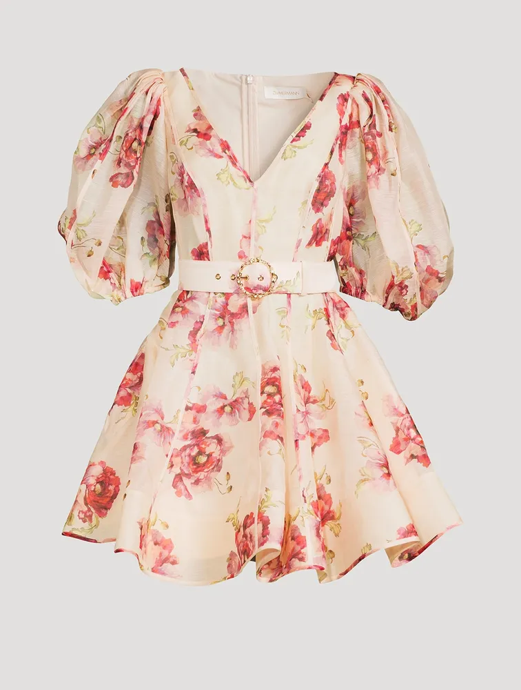 High Tide Puff-Sleeve Mini Dress Floral Print