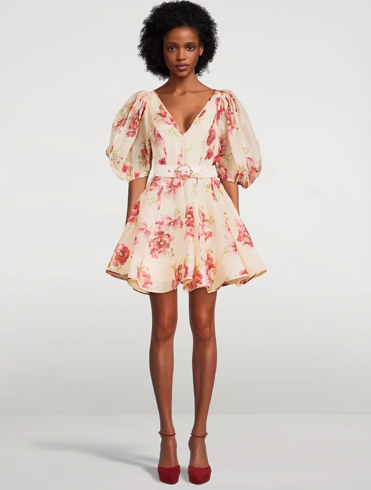 High Tide Puff-Sleeve Mini Dress Floral Print