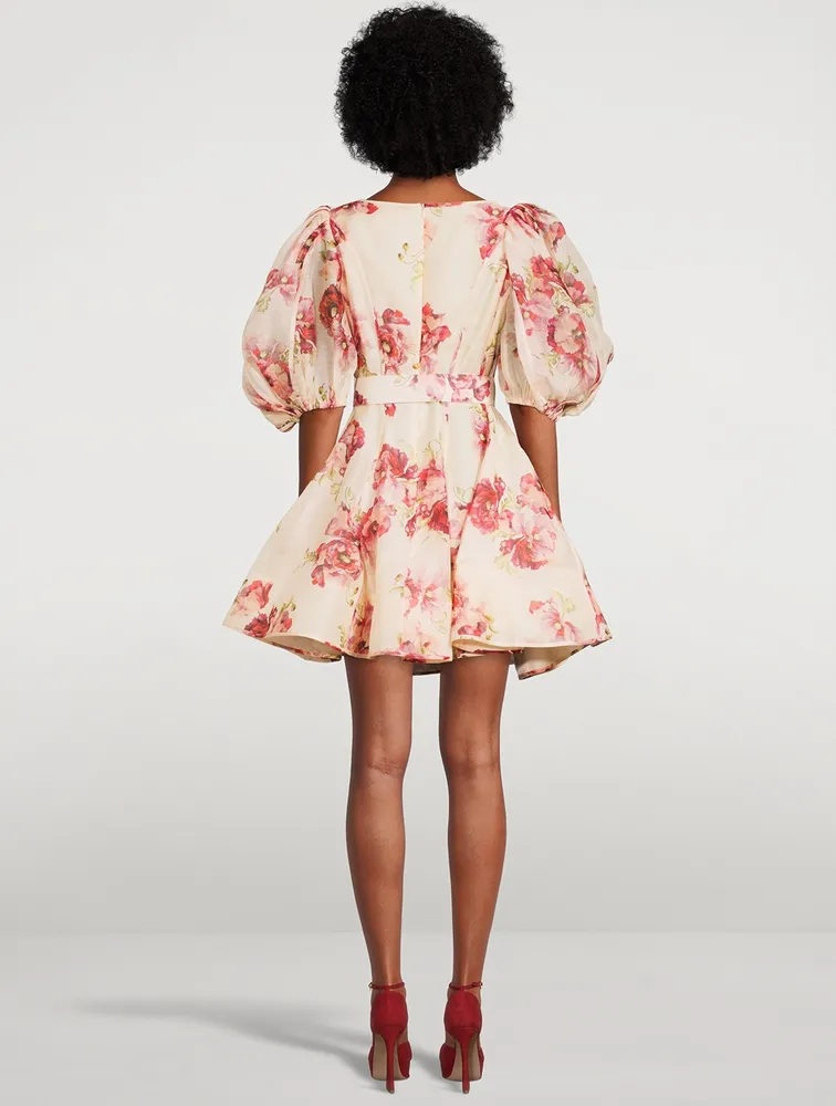 High Tide Puff-Sleeve Mini Dress Floral Print