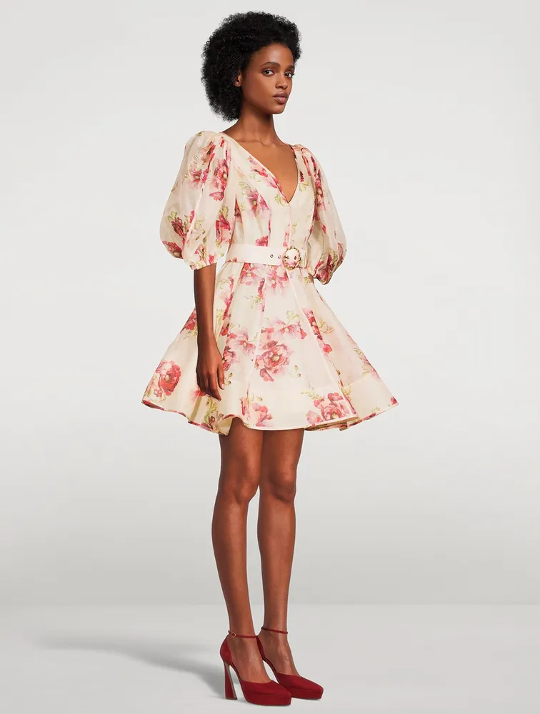 High Tide Puff-Sleeve Mini Dress Floral Print