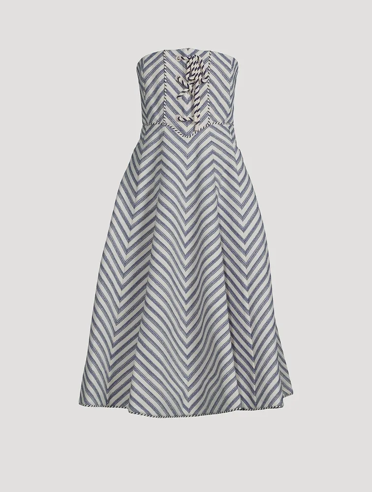 High Tide Strapless Midi Dress In Chevron Print