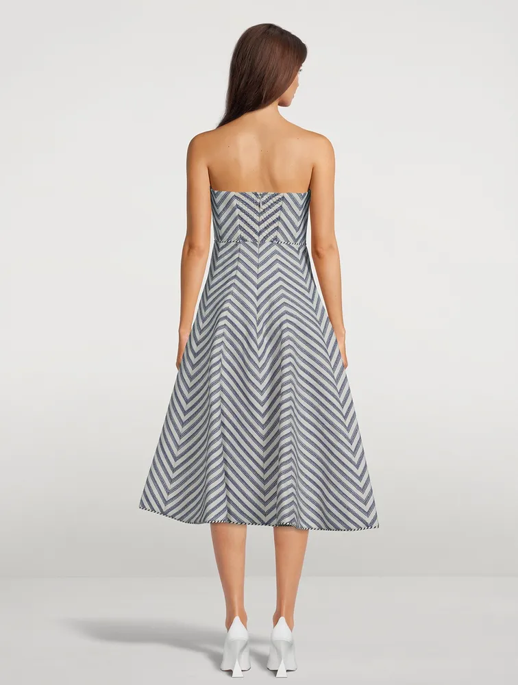 High Tide Strapless Midi Dress In Chevron Print