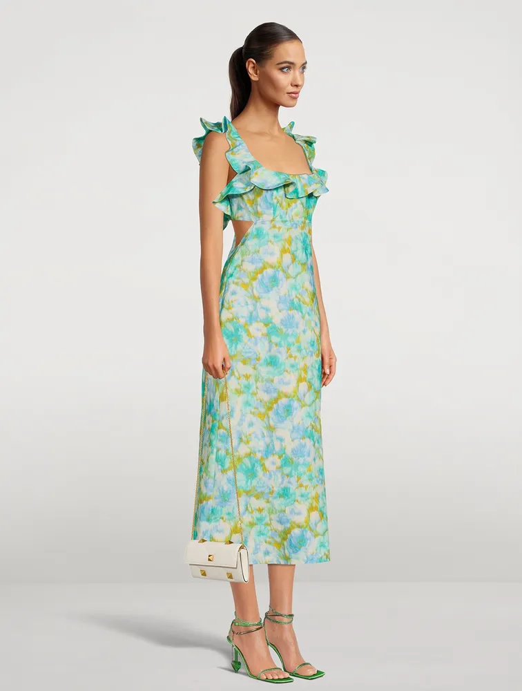 High Tide Frilled Midi Dress Floral Print