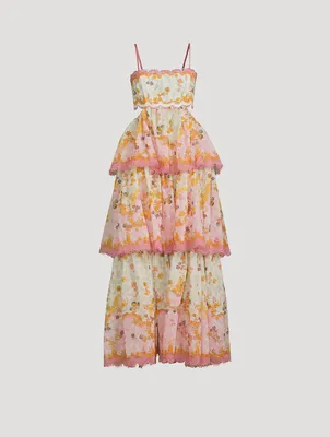 Laurel Cut-Out Frill Midi Dress Floral Print