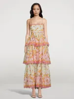 Laurel Cut-Out Frill Midi Dress Floral Print