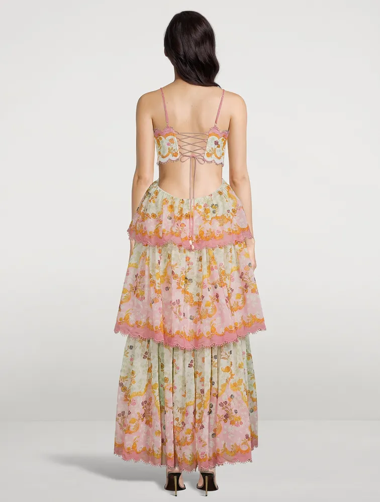 Laurel Cut-Out Frill Midi Dress Floral Print
