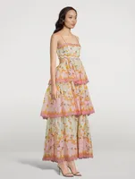 Laurel Cut-Out Frill Midi Dress Floral Print