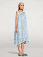 Linen Midi Dress Geometric Floral Print