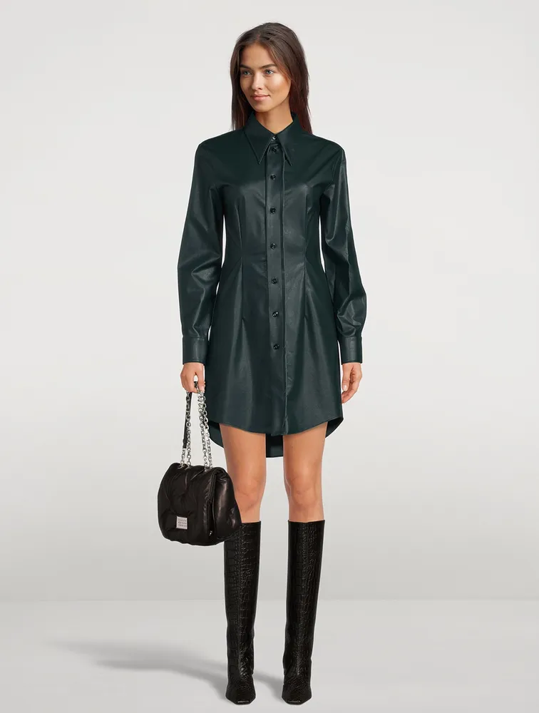 Faux Leather Shirt Dress