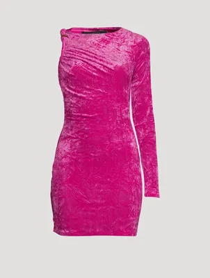 One-Sleeve Rolled Velvet Mini Dress