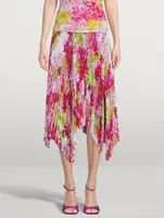 Pleated Midi Skirt Logo Orchid Print