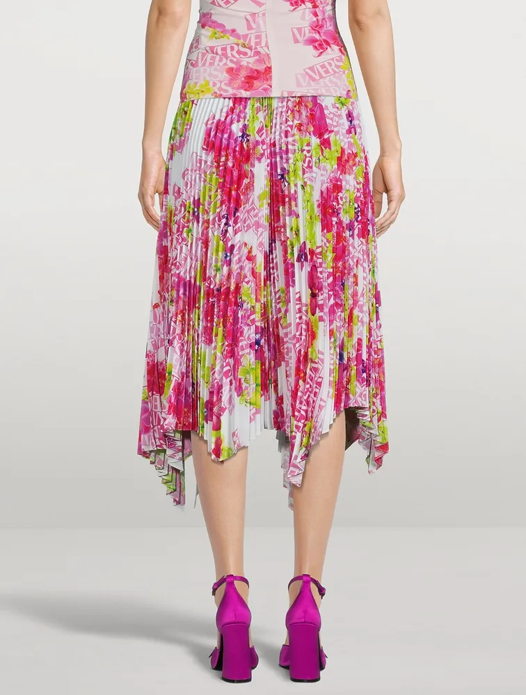 Pleated Midi Skirt Logo Orchid Print