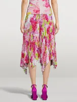 Pleated Midi Skirt Logo Orchid Print