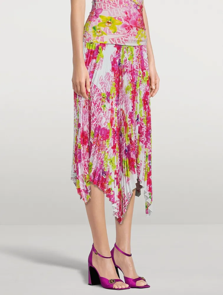 Pleated Midi Skirt Logo Orchid Print